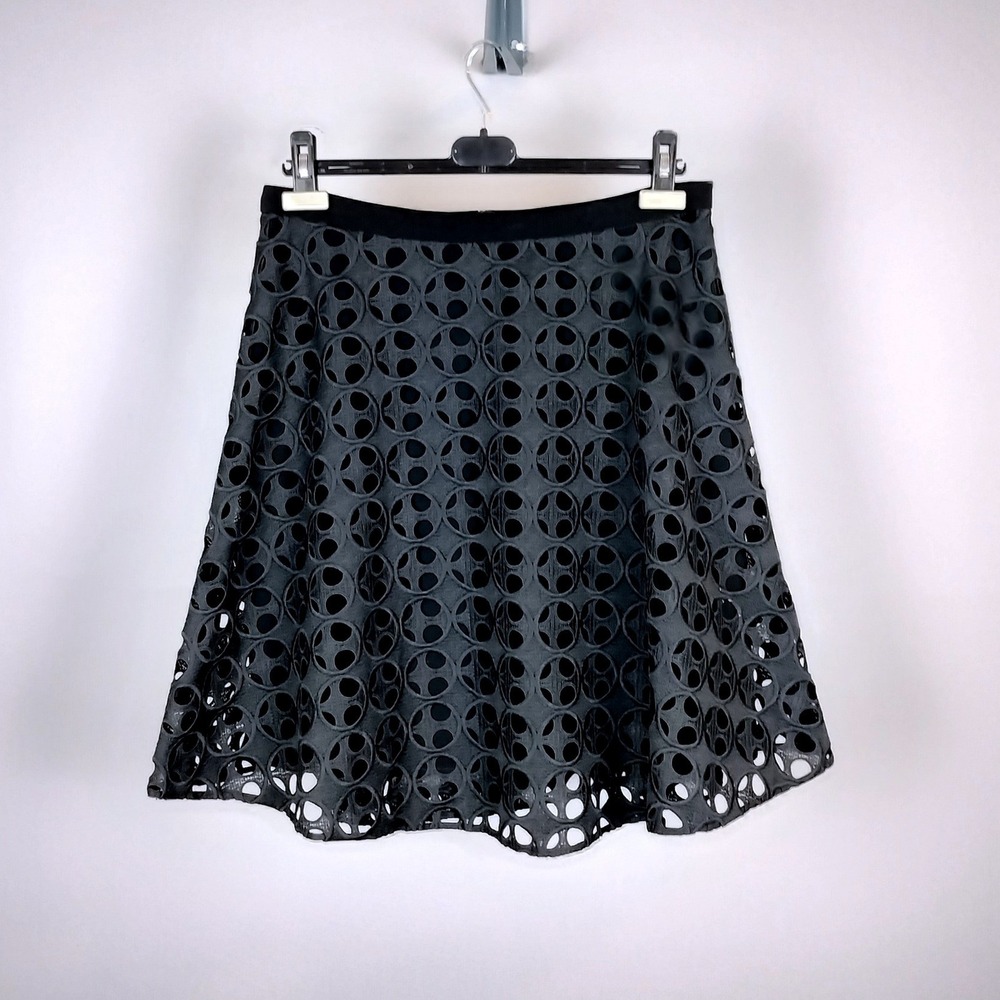Akris‎ Punto Black High Wasted Circle A-Line Skirt Women Size 12 Knee Length